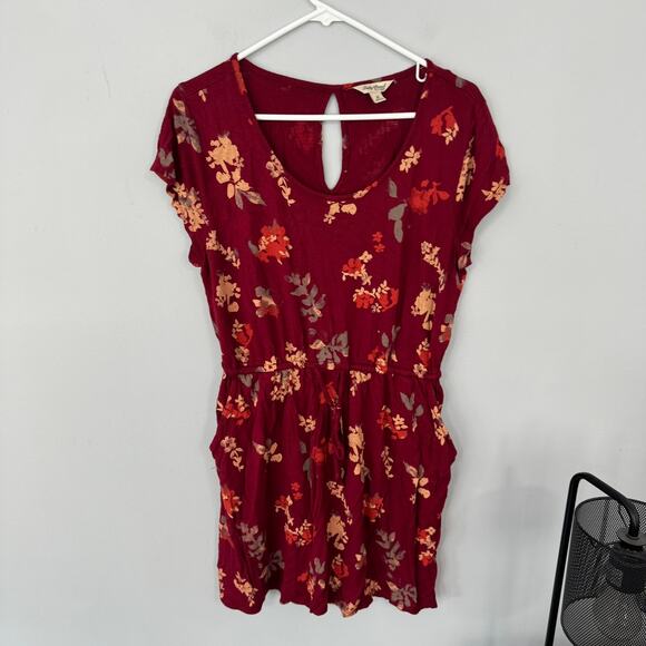 Lucky Brand Darker Red Floral Mini Dress Short Sleeves Women's Size Medium - Picture 1 of 11